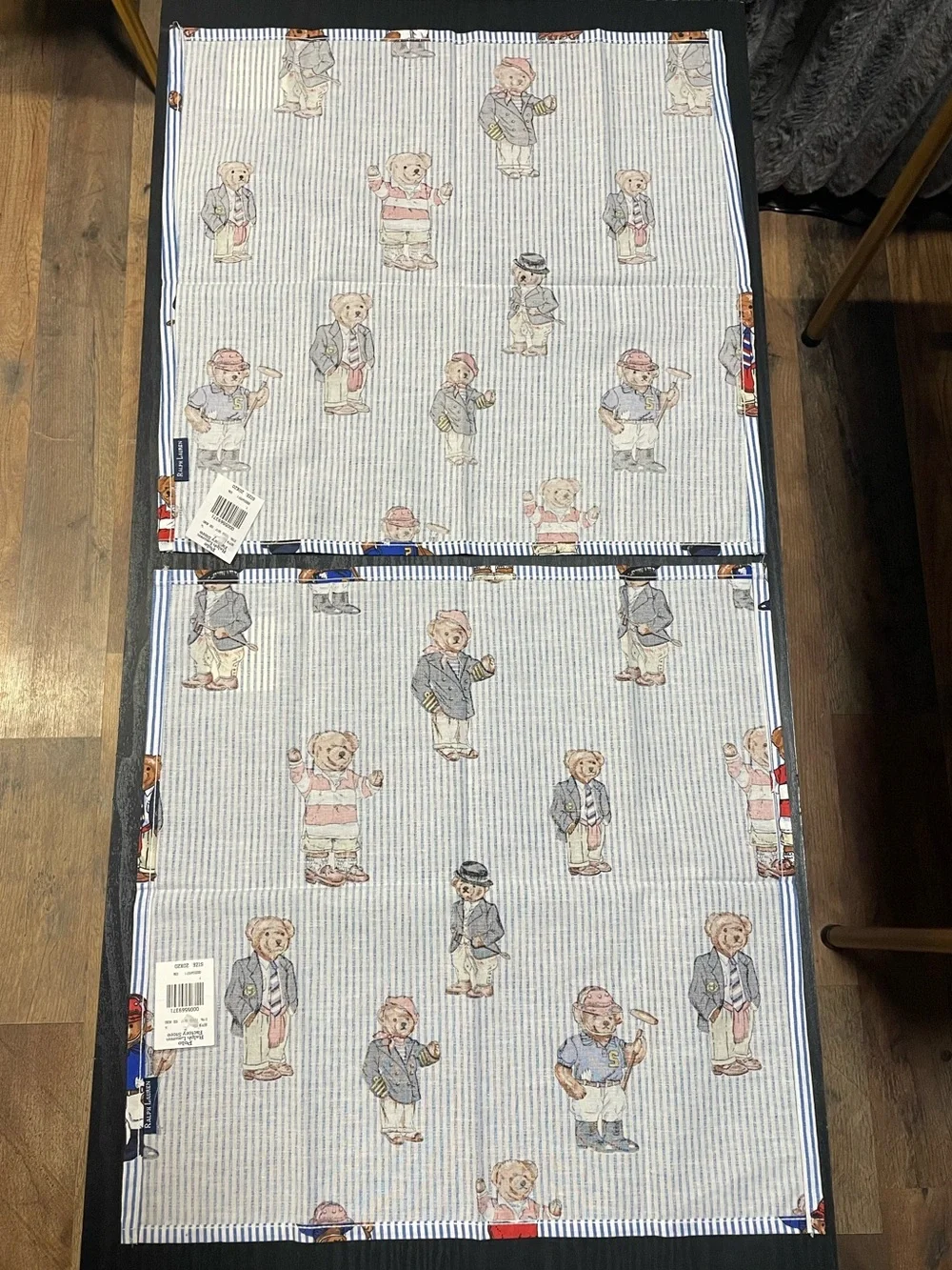 NWT Vintage Ralph Lauren Polo Teddy Bear Stripe Set of 4 Placemats Table Linens